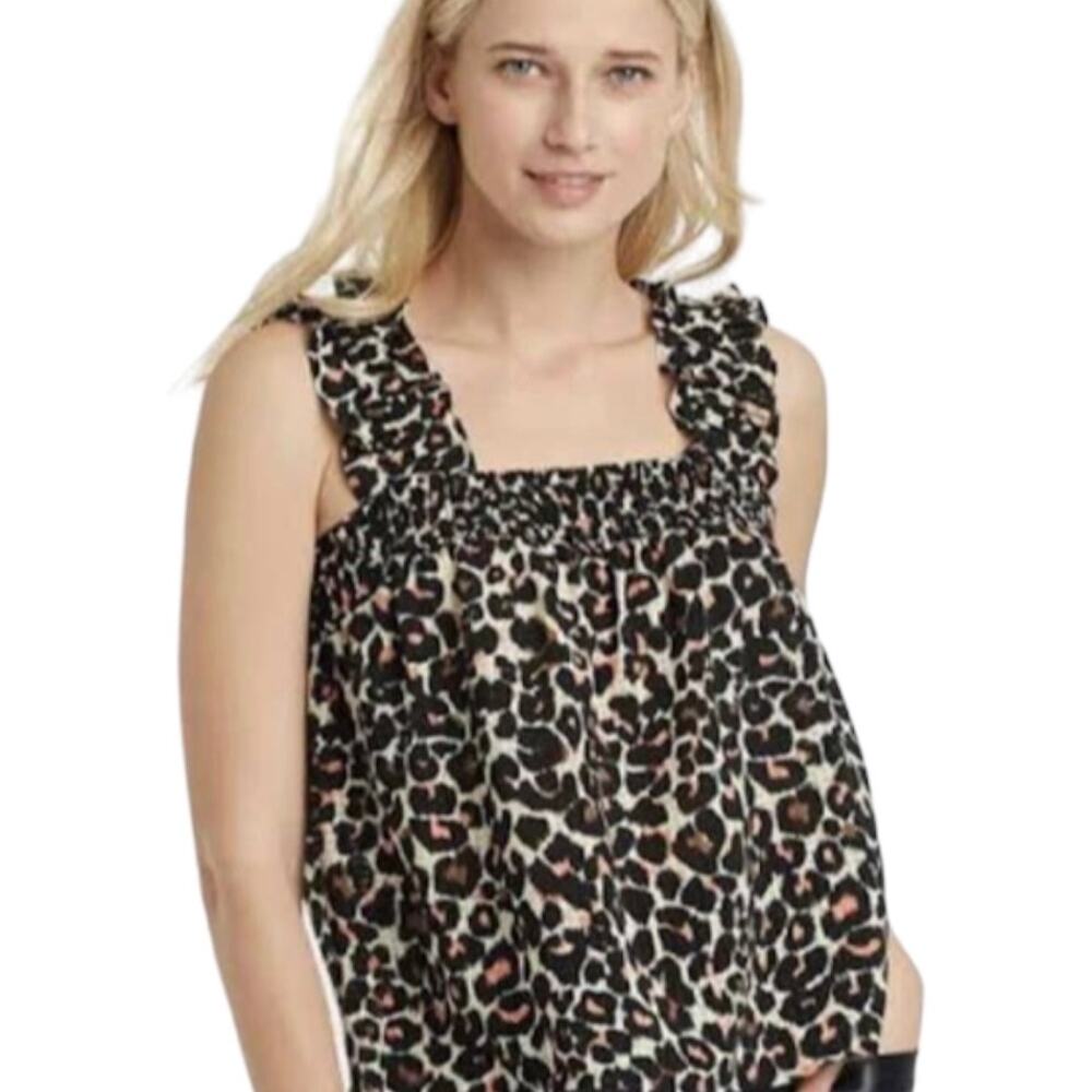 Who What Wear Ruffle Sleeve Leopard Print Tank Blouse Small